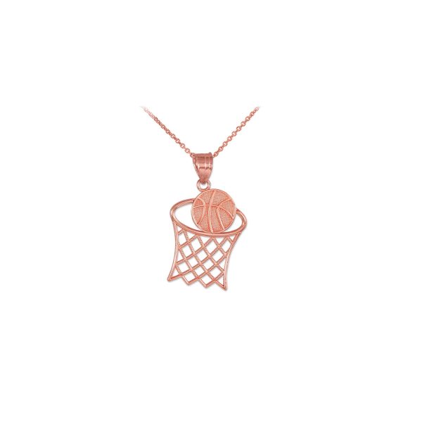 Men's Textured Basketball Charm Pendant Necklace in 9ct Rose Gold