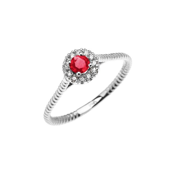 Ruby & Diamond Halo Promise Twisted Rope Ring in 9ct White Gold