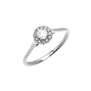 White Topaz & Diamond Rope Promise Gemstone Ring in 9ct White Gold