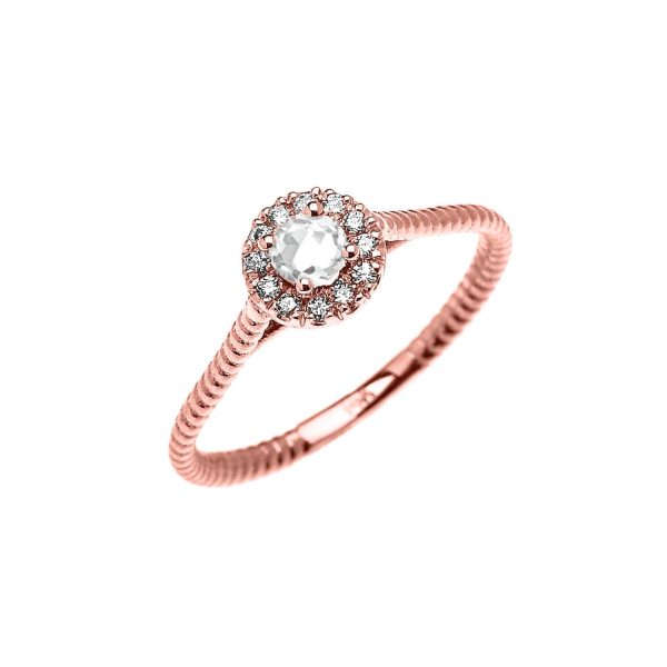 White Topaz & Diamond Rope Promise Gemstone Ring in 9ct Rose Gold