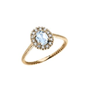 Aquamarine & Diamond Elegant Halo Gemstone Rope Ring in 9ct Gold