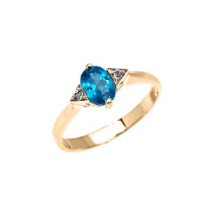 Blue Topaz & White Topaz Framed Gemstone Ring in 9ct Gold