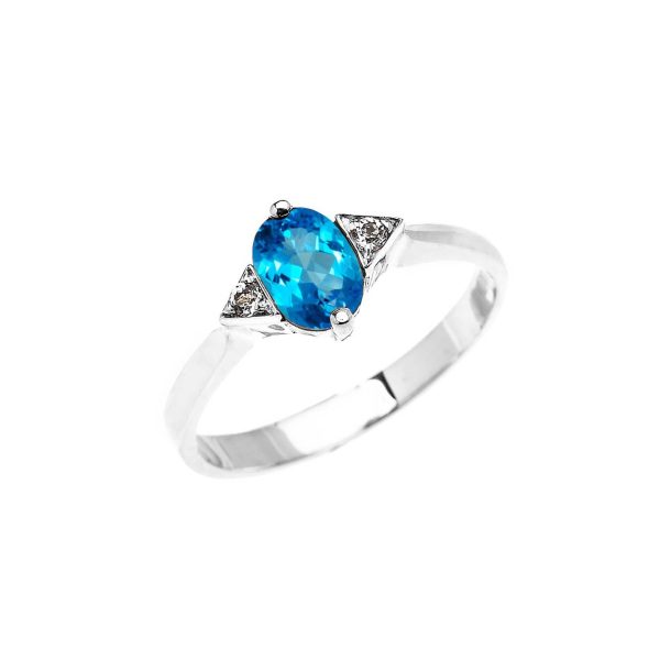 Blue Topaz & White Topaz Framed Gemstone Ring in 9ct White Gold