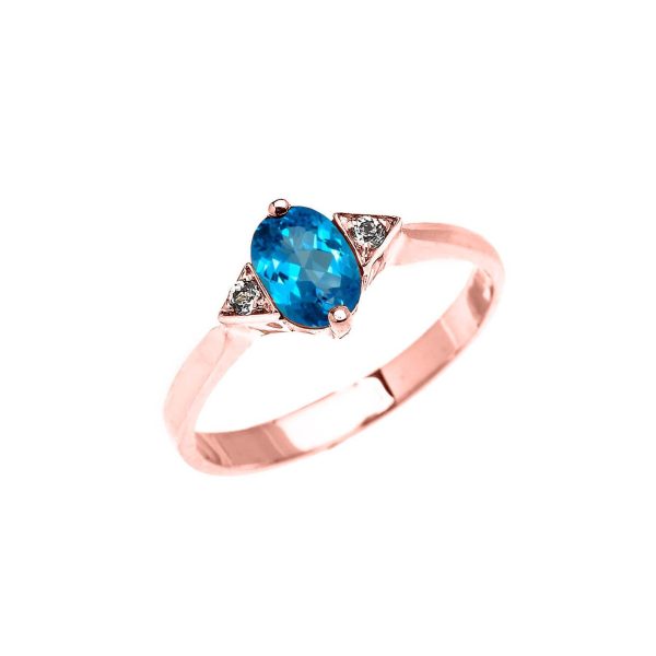 Blue Topaz & White Topaz Oval Promise Ring in 9ct Rose Gold