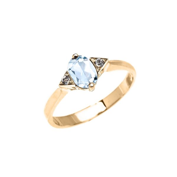 Aquamarine & White Topaz Oval Ring in 9ct Gold