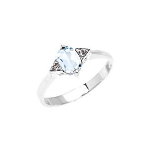 Aquamarine & White Topaz Oval Ring in 9ct White Gold