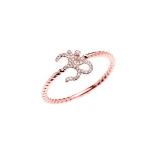 Diamond Embellished Ohm Rope Ring in 9ct Rose Gold