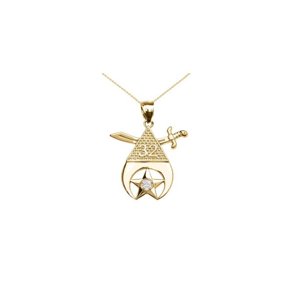 Men's Diamond Shriners Masonic Charm Pendant Necklace in 9ct Gold