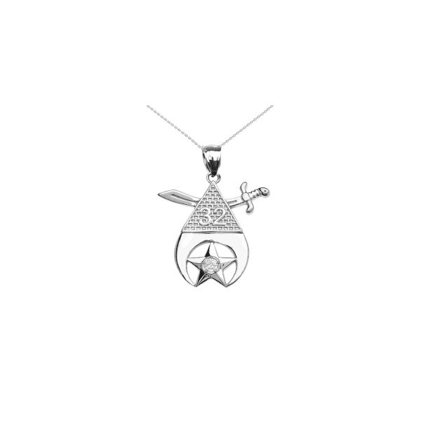 Men's Diamond Shriners Masonic Charm Pendant Necklace in 9ct White Gold