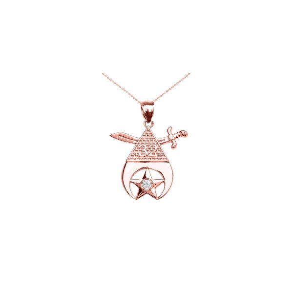 Men's Diamond Masonic Shriners Charm Pendant Necklace in 9ct Rose Gold