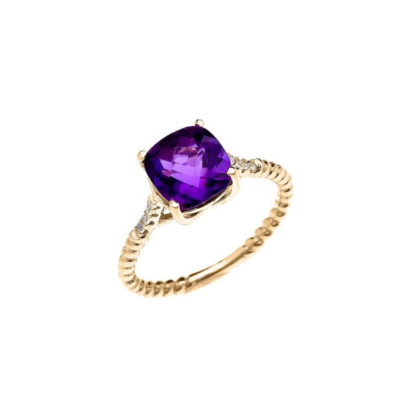 Amethyst & Diamond Chequerboard Twisted Band Gemstone Ring in 9ct Gold