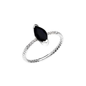 Black Sapphire & Diamond Spellbound Gemstone Rope Ring in 9ct White Gold