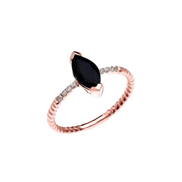 Black Sapphire & Diamond Spellbound Gemstone Rope Ring in 9ct Rose Gold