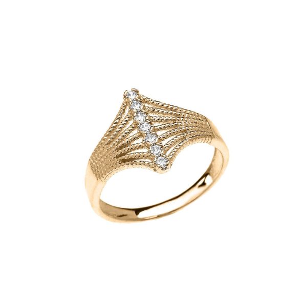 Diamond Modern 7 Stone Twisted Rope Ring in 9ct Gold