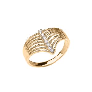 Diamond Modern Chevron 7 Stone Twisted Rope Ring in 9ct Gold