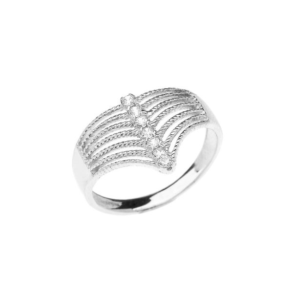 Diamond Modern Chevron 7 Stone Twisted Rope Ring in 9ct White Gold