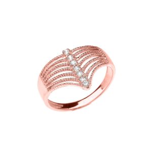 Diamond Modern Chevron 7 Stone Twisted Rope Ring in 9ct Rose Gold