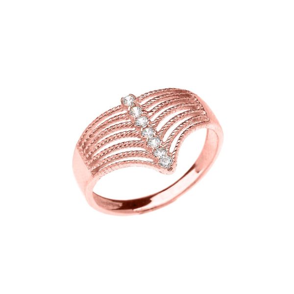 Diamond Modern Chevron 7 Stone Twisted Rope Ring in 9ct Rose Gold