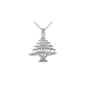 Cedar Tree Charm Pendant Necklace in Sterling Silver