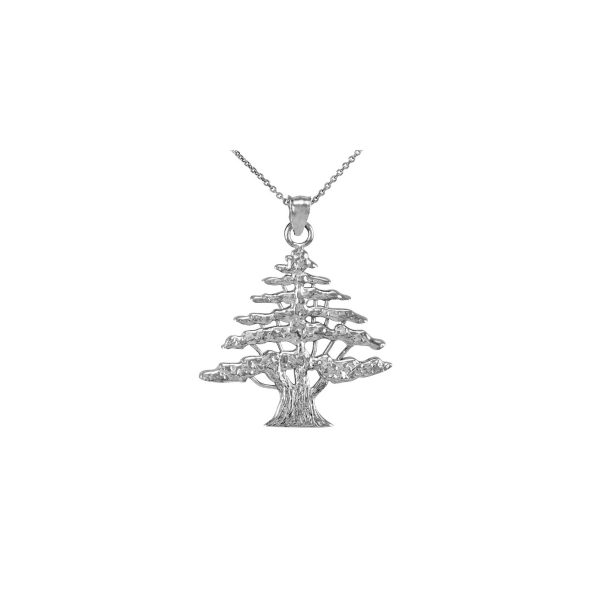 Cedar Tree Charm Pendant Necklace in Sterling Silver