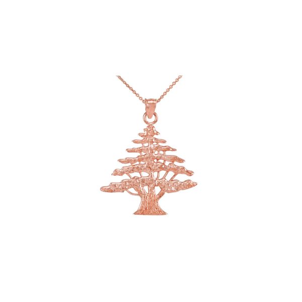 Cedar Tree Charm Pendant Necklace in 9ct Rose Gold