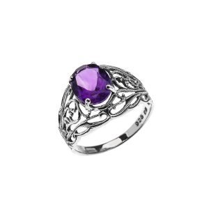 Amethyst Modern Filigree Ring in Sterling Silver