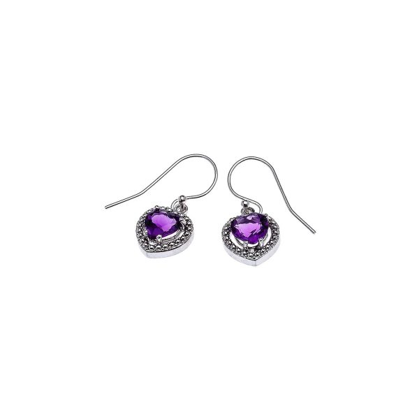 Amethyst Heart Drop Earrings in Sterling Silver