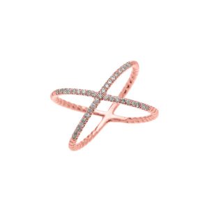 Diamond Criss Cross Twisted Rope Ring, 0.15 ct in 9ct Rose Gold