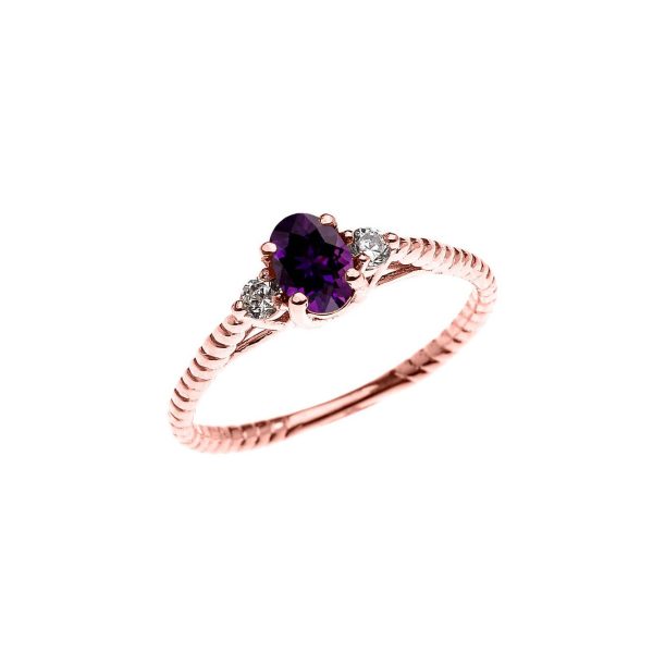 Amethyst & White Topaz Twisted Rope Promise Ring in 9ct Rose Gold