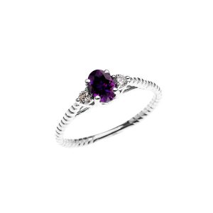 Amethyst & White Topaz Twisted Rope Promise Ring in 9ct White Gold