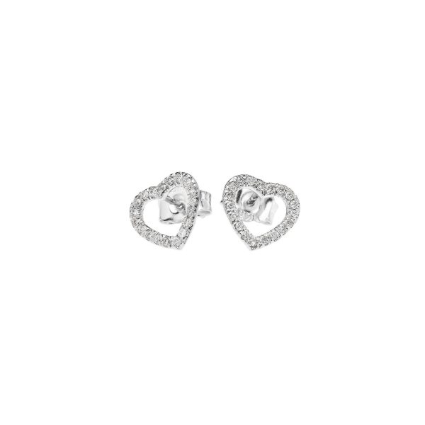 Diamond Embellished Heart Stud Earrings in 9ct White Gold