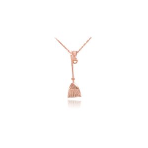 Broomstick Charm Pendant Necklace in 9ct Rose Gold