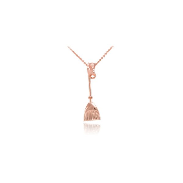 Broomstick Charm Pendant Necklace in 9ct Rose Gold