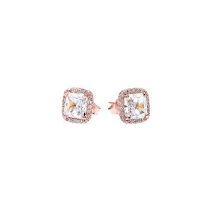 CZ & Diamond Embellished Halo Stud Earrings in 9ct Rose Gold