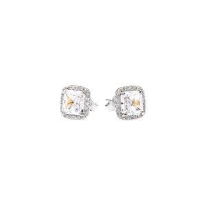 CZ & Diamond Embellished Halo Stud Earrings in 9ct White Gold