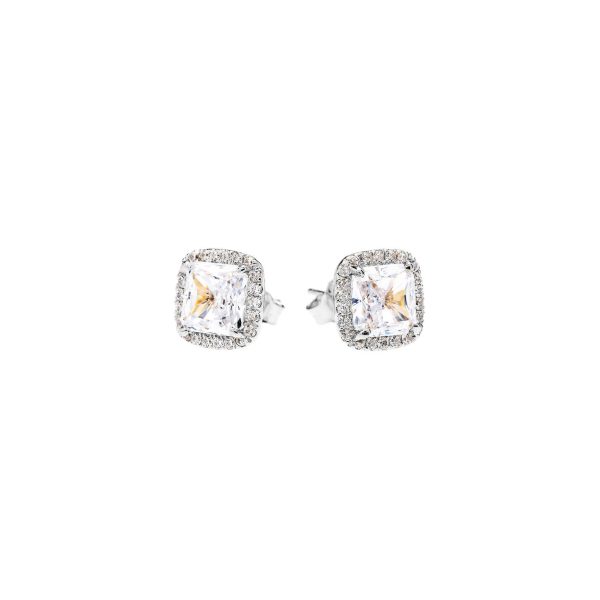 CZ & Diamond Embellished Halo Stud Earrings in 9ct White Gold