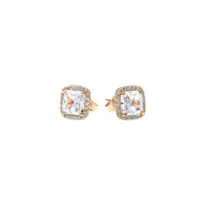 CZ & Diamond Embellished Halo Stud Earrings in 9ct Gold