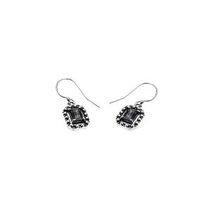 Black Sapphire Drop Earrings in Sterling Silver