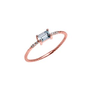 Aquamarine & Diamond Twisted Rope Promise Ring in 9ct Rose Gold