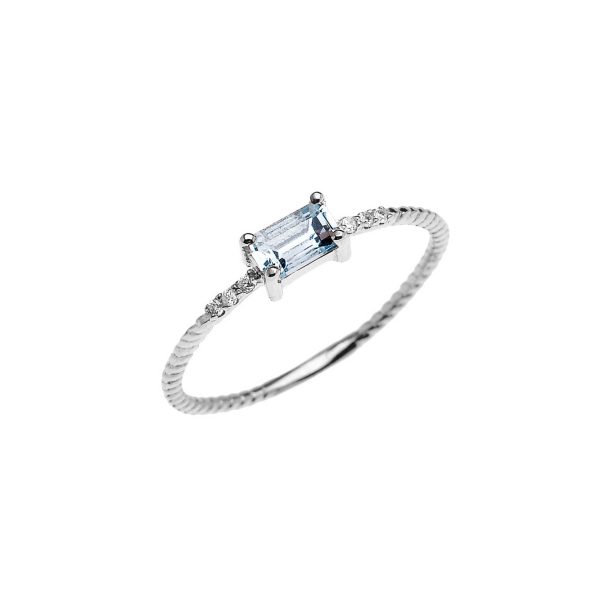 Aquamarine & Diamond Minimalist Twisted Rope Gemstone Ring in 9ct White Gold