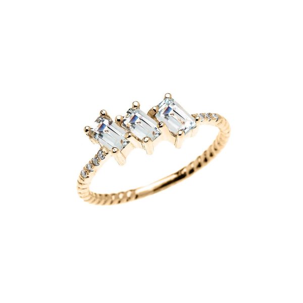 Aquamarine & Diamond Three Stone Halo Ring in 9ct Gold