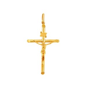 Men's Tubular Catholic Cross Pendant Necklace in 9ct Gold