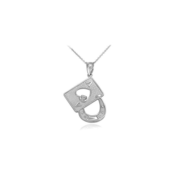 Men's Lucky Ace Card Horseshoe Pendant Necklace in Sterling Silver