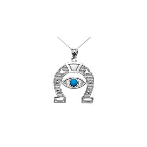 Turquoise Evil Eye Horseshoe Pendant Necklace in 9ct White Gold