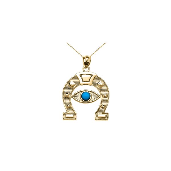 Turquoise Evil Eye Horseshoe Pendant Necklace in 9ct Gold