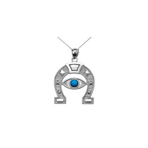 Turquoise Evil Eye Horseshoe Pendant Necklace in Sterling Silver