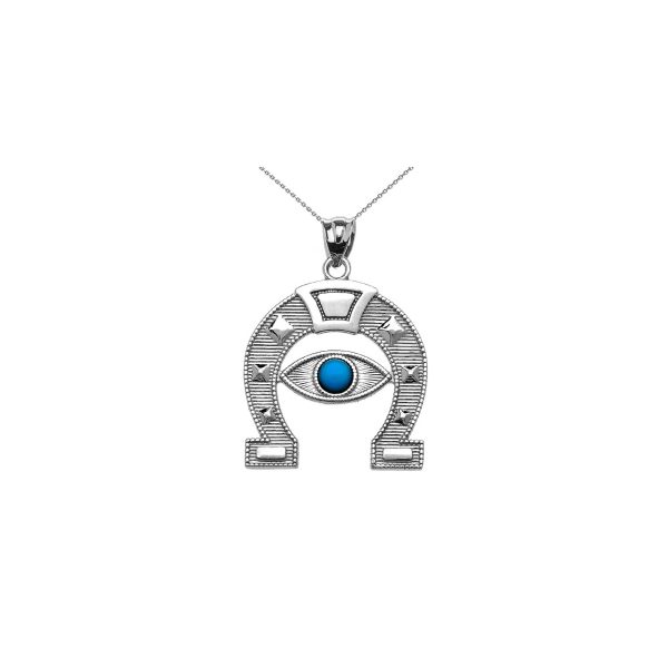 Turquoise Evil Eye Horseshoe Pendant Necklace in Sterling Silver