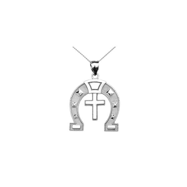 Horseshoe Good Luck Pendant Necklace in 9ct White Gold