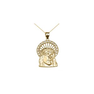 Men's Diamond Jesus Embellished Halo Pendant Necklace in 9ct Gold