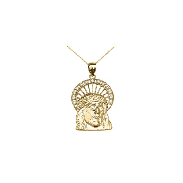 Men's Diamond Jesus Embellished Halo Pendant Necklace in 9ct Gold